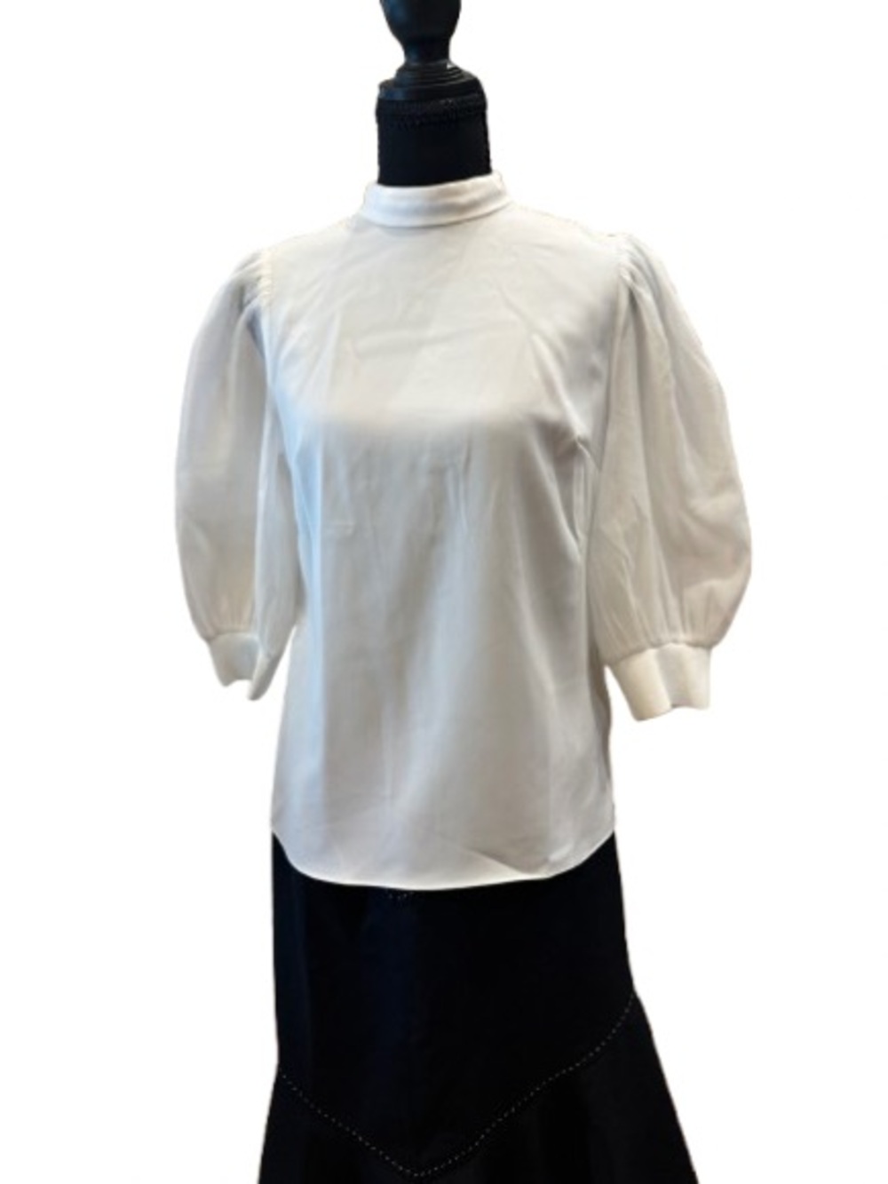 Ted Baker White Puff-Sleeve Mock Neck Blouse